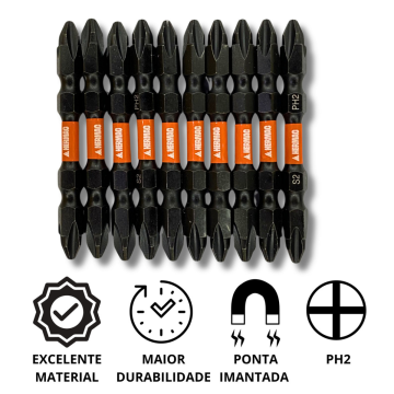 Kit 10 Ponteiras Bits 65mm Ph2 + Limitador Magnetico